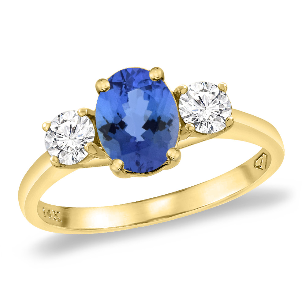 14K Yellow Gold Natural Tanzanite & 2pc. Diamond Engagement Ring Oval 8x6 mm, sizes 5 -10