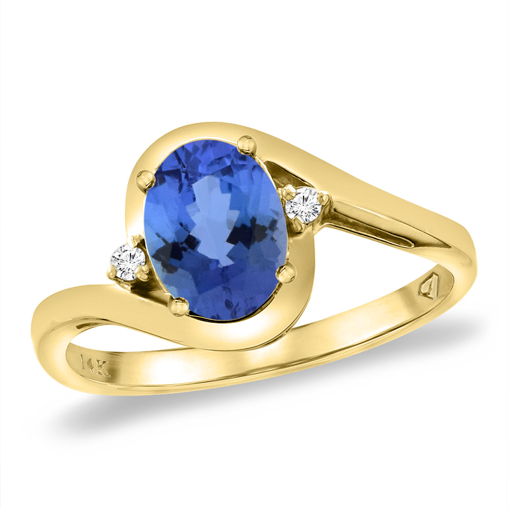 14K Yellow Gold Diamond Natural Tanzanite Bypass Engagement Ring Oval 8x6 mm, sizes 5 -10
