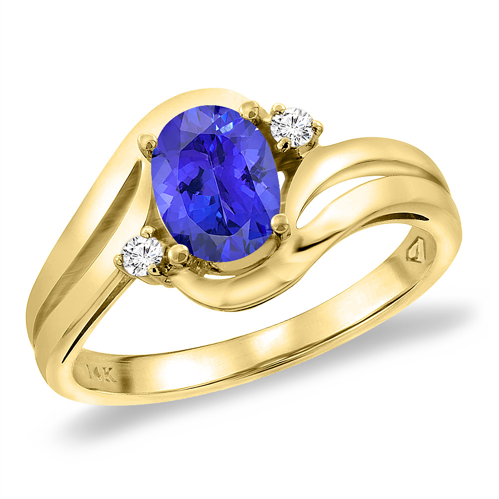 14K Yellow Gold Diamond Natural Tanzanite Bypass Engagement Ring Oval 8x6 mm, sizes 5 -10