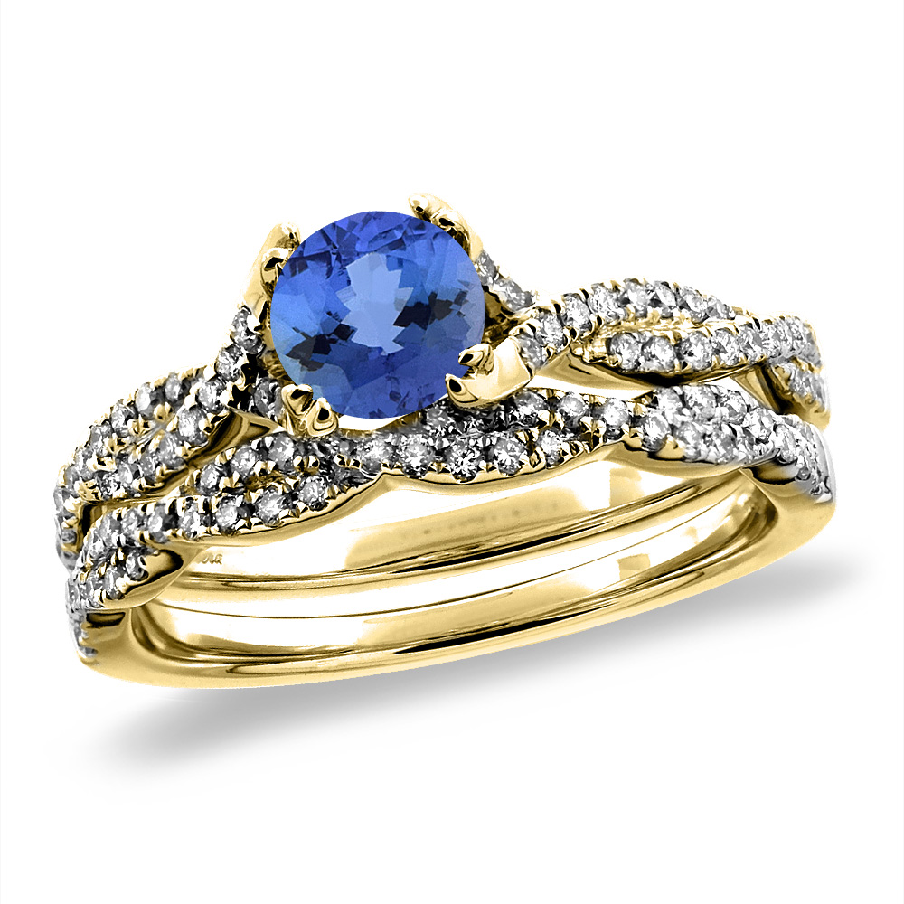 14K White/Yellow Gold Diamond Natural Tanzanite 2pc Infinity Engagement Ring Set Round 5 mm, sz 5-10
