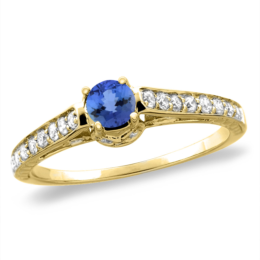 14K White/Yellow Gold Diamond Natural Tanzanite Engagement Ring Round 5 mm, sizes 5-10