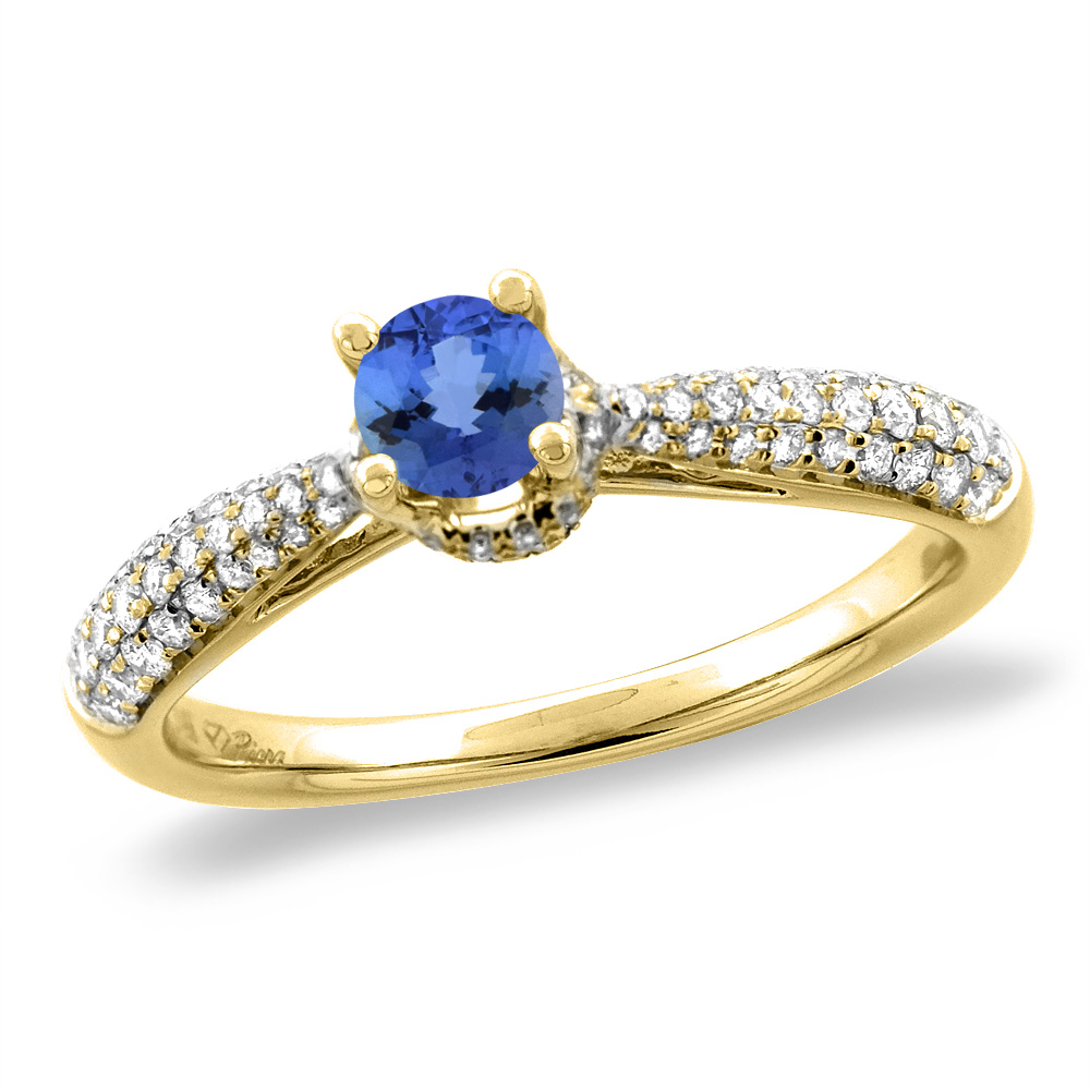 14K White/Yellow Gold Diamond Natural Tanzanite Engagement Ring Round 5 mm, sizes 5-10