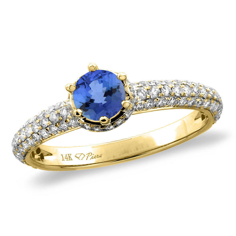14K White/Yellow Gold Diamond Natural Tanzanite Engagement Ring Round 5 mm, sizes 5-10