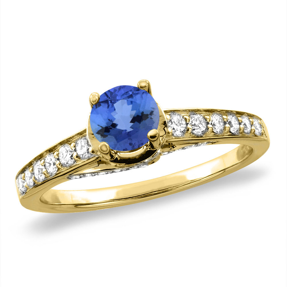14K White/Yellow Gold Diamond Natural Tanzanite Engagement Ring Round 4 mm, sizes 5 -10