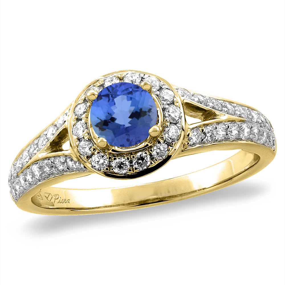 14K White/Yellow Gold Diamond Natural Tanzanite Halo Engagement Ring Round 4 mm, sizes 5 -10