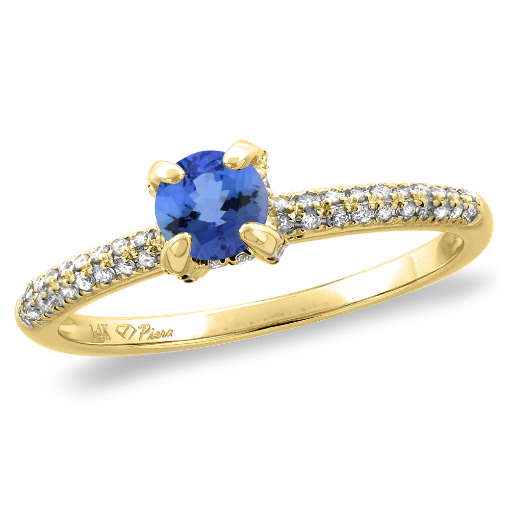 14K White/Yellow Gold Diamond Natural Tanzanite Solitaire Engagement Ring Round 4 mm, sizes 5 -10