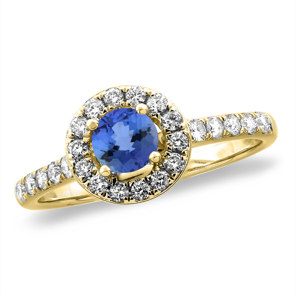 14K White/Yellow Gold Diamond Natural Tanzanite Halo Engagement Ring Round 4 mm, sizes 5 -10
