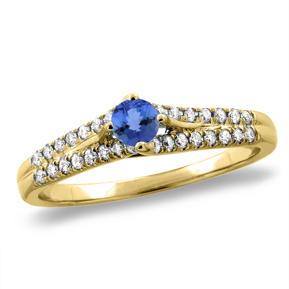 14K White/Yellow Gold Natural Tanzanite Engagement Ring Round 4 mm, sizes 5 -10