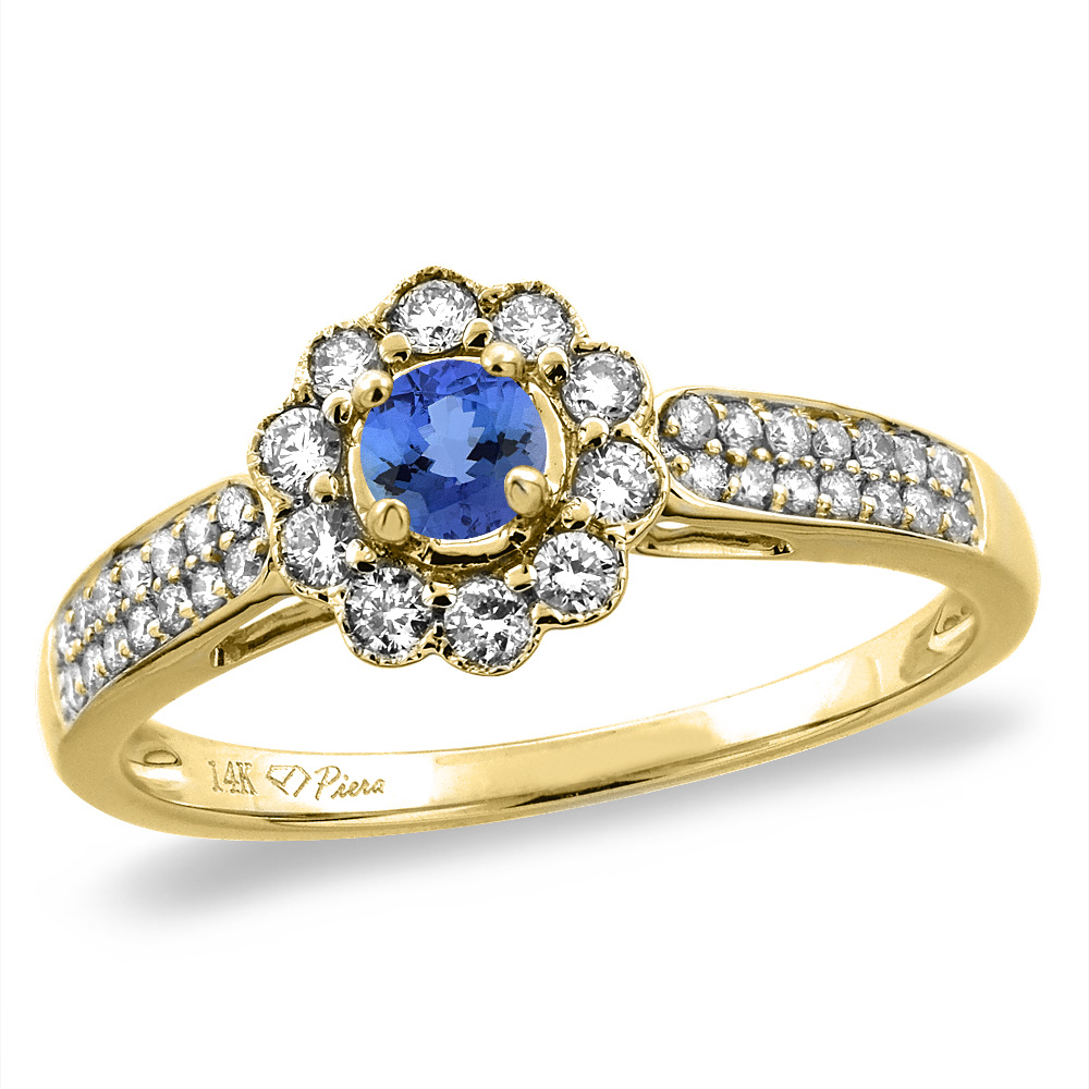 14K Yellow Gold Natural Tanzanite Engagement Ring Round 4 mm, sizes 5 -10