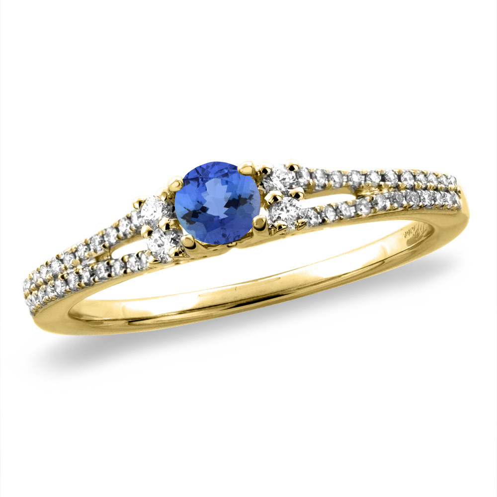 14K White/Yellow Gold Natural Tanzanite Engagement Ring Round 4 mm, sizes 5 -10