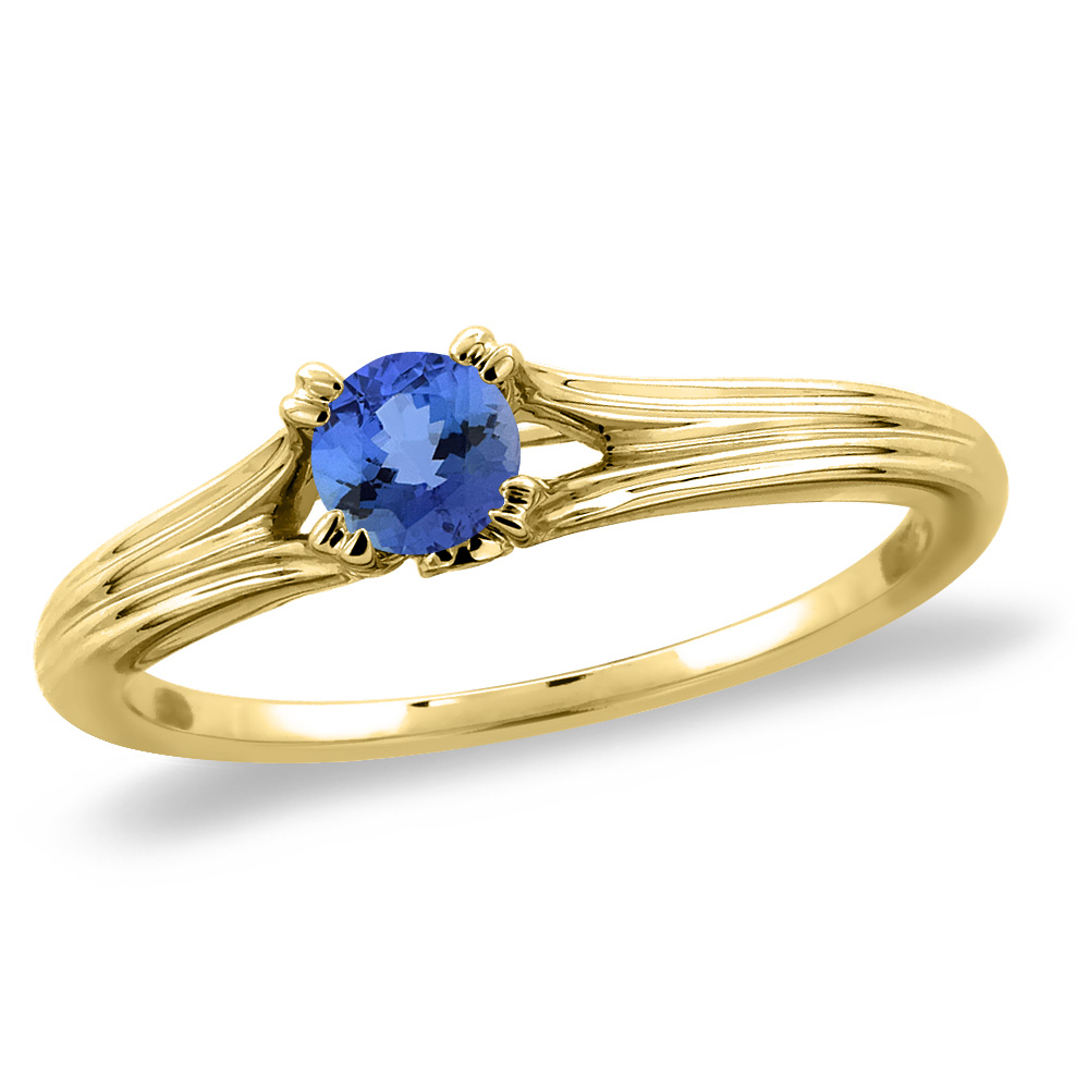 14K Yellow Gold Diamond Natural Tanzanite Solitaire Engagement Ring Round 6 mm, sizes 5 -10