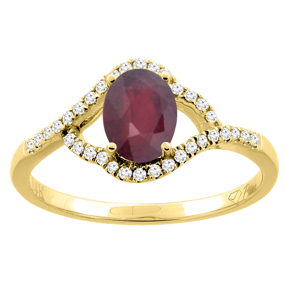 14K Gold Diamond Natural Quality Ruby Engagement Ring Oval 7x5 mm, size 5 - 10