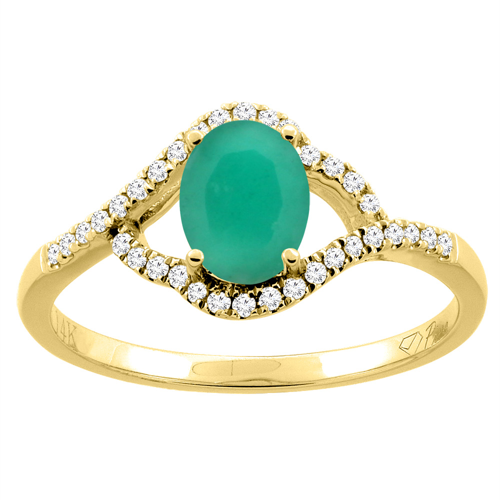 14K Gold Diamond Natural Quality Emerald Engagement Ring Oval 7x5 mm, size 5 - 10
