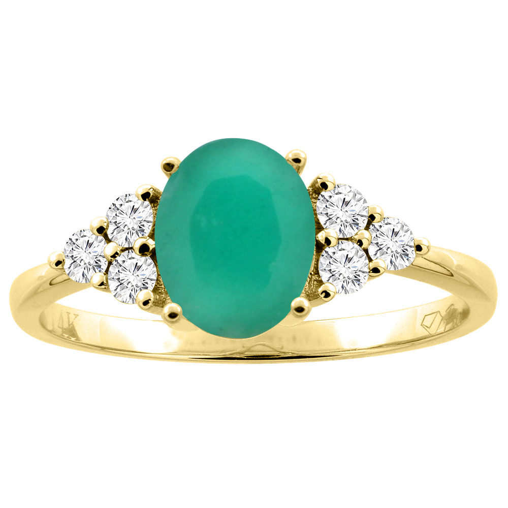 14K Gold Diamond Natural Quality Emerald Engagement Ring Oval 8x6 mm, size 5 - 10