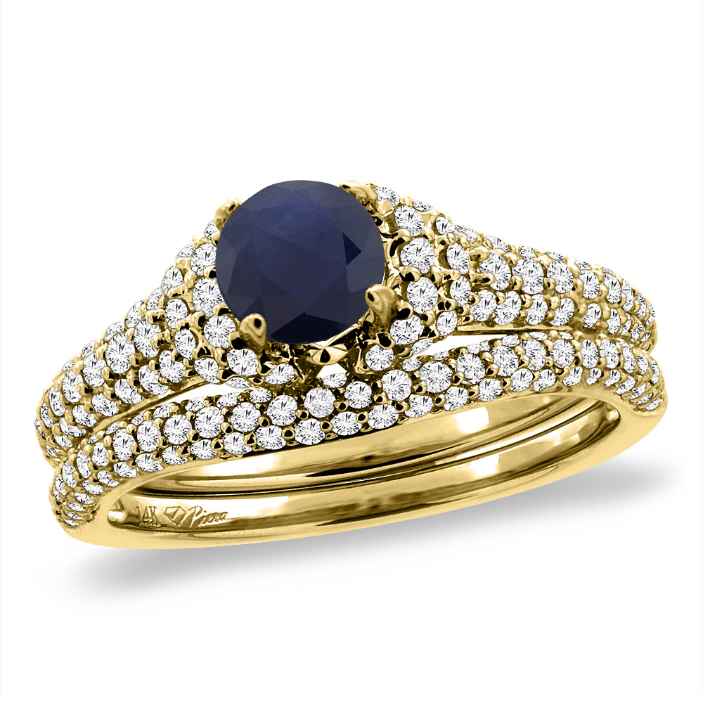 14K Yellow Gold Diamond Natural Ruby 2pc Engagement Ring Set Round 5 mm, sizes 5-10