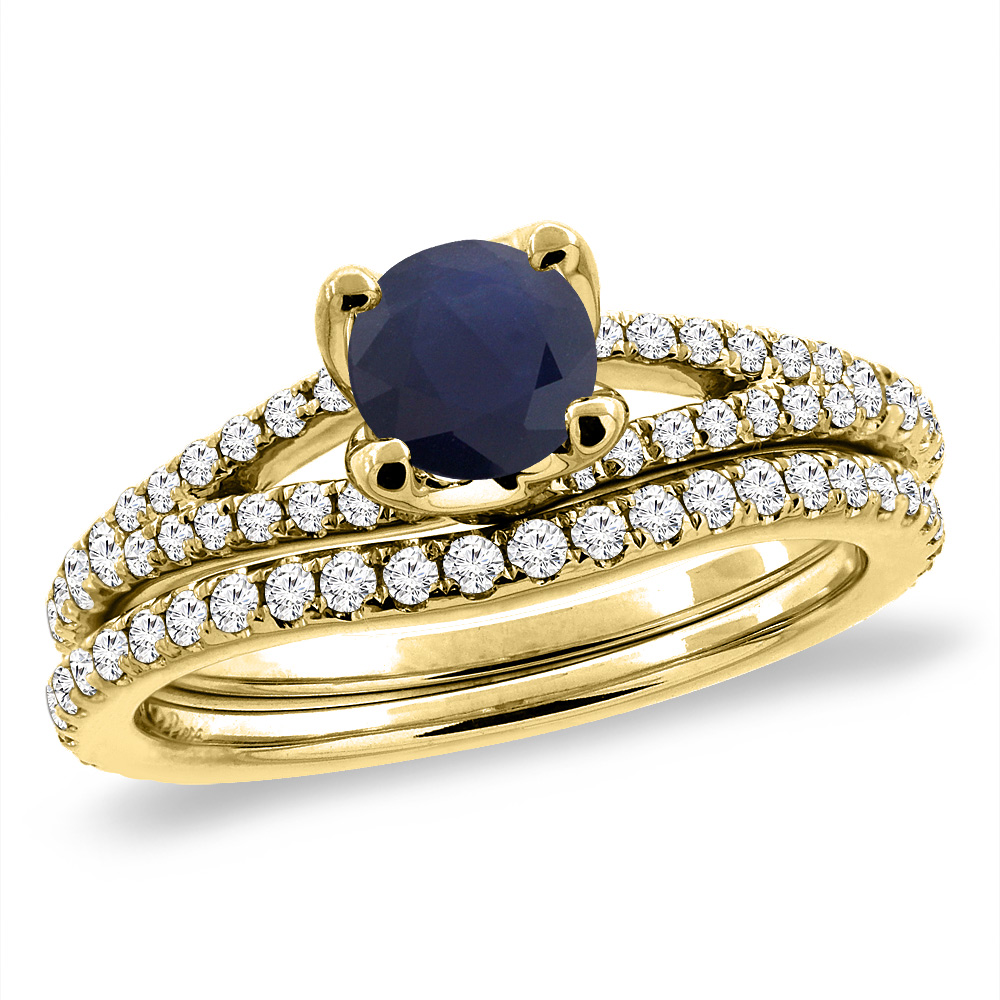 14K Yellow Gold Diamond Natural Ruby 2pc Engagement Ring Set Round 5 mm, sizes 5-10