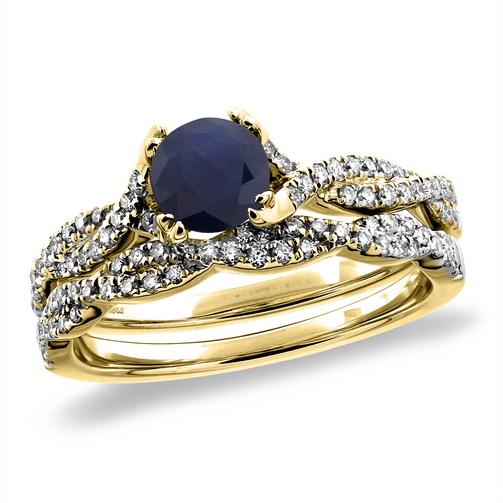 14K White/Yellow Gold Diamond Natural Quality Blue Sapphire 2pc Engagement Ring Set Round 5mm, size5-10