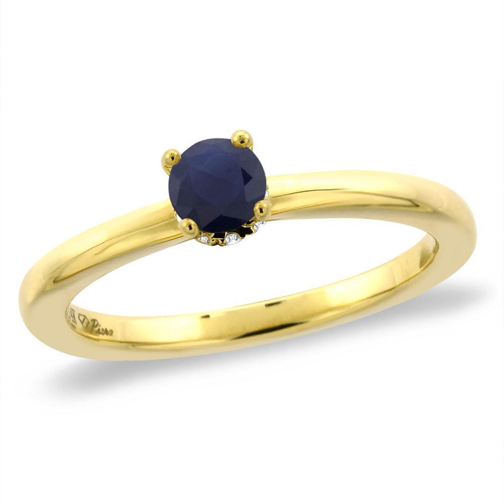 14K Yellow Gold Diamond Natural Ruby Solitaire Engagement Ring Round 4 mm, sizes 5 -10