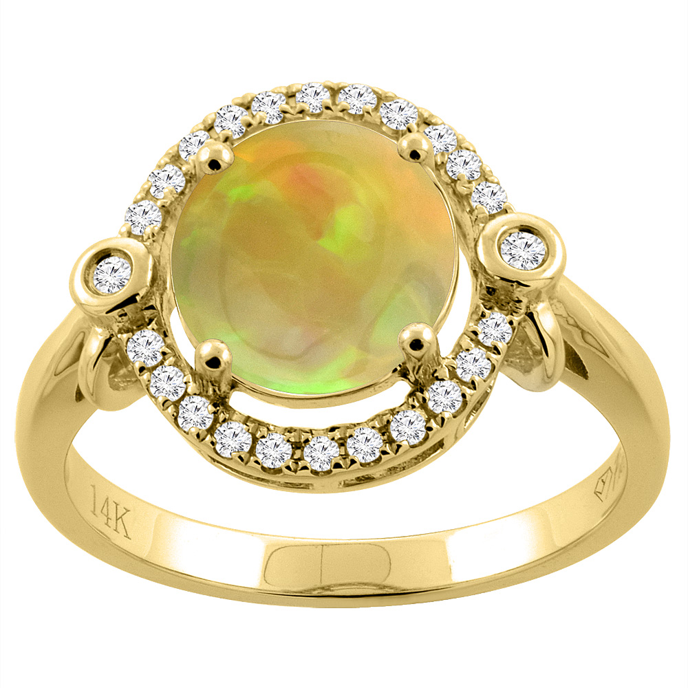 14K Yellow Gold Diamond Natural Ethiopian Opal Engagement Ring Oval 10x8mm, size 5-10