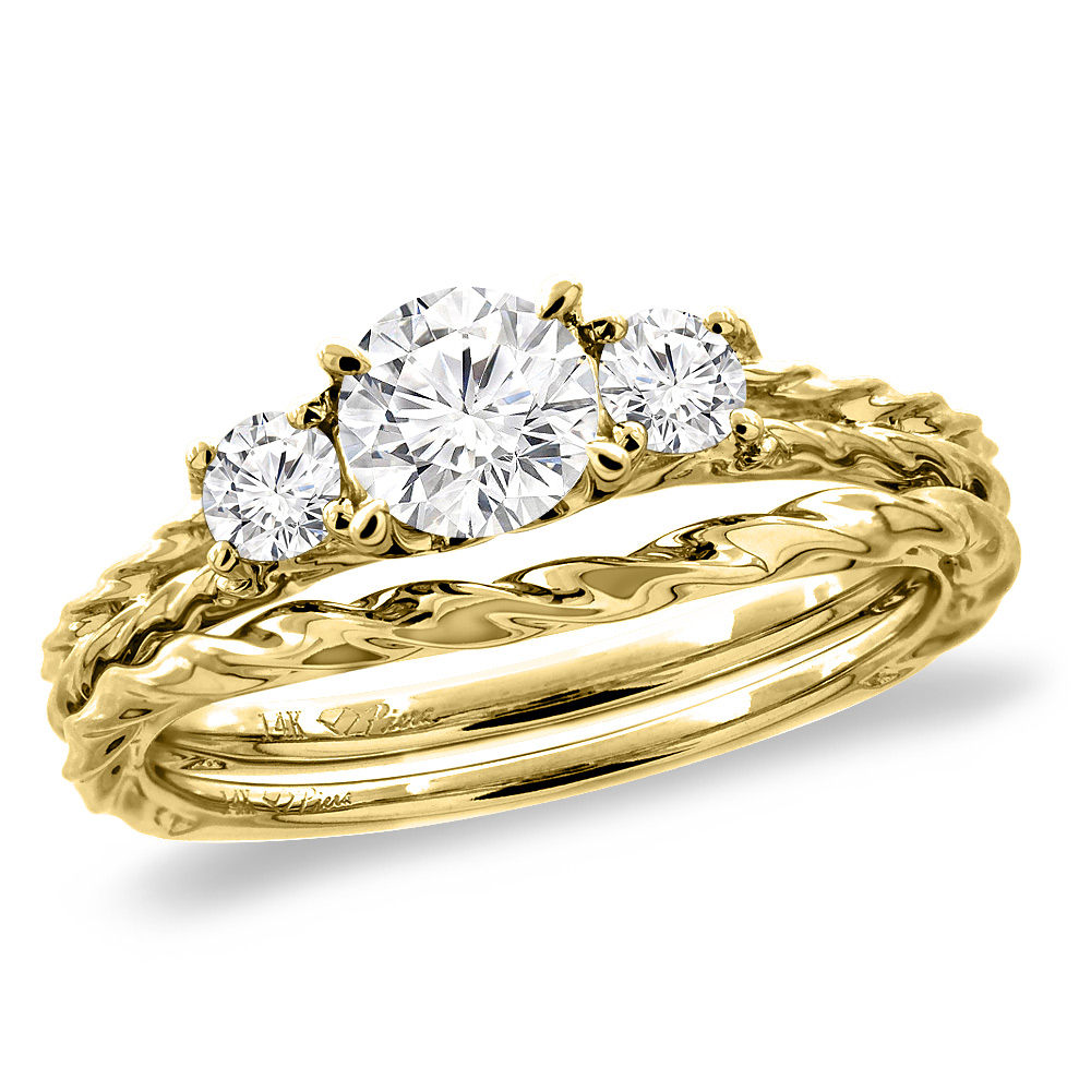 14K Yellow Gold 1.22 cttw Cubic Zirconia 2pc Engagement Ring Set Round 6mm Twisted, sizes 5-10