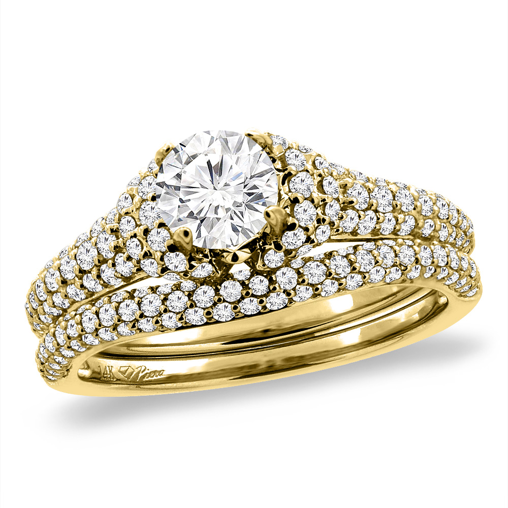 14K Yellow Gold 1.37 cttw Cubic Zirconia 2pc Engagement Ring Set Round 5 mm, sizes 5-10