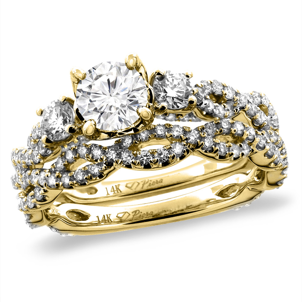 14K Yellow Gold 1.71 cttw Cubic Zirconia 2pc Infinity Engagement Ring Set Round 5 mm, sizes 5-10