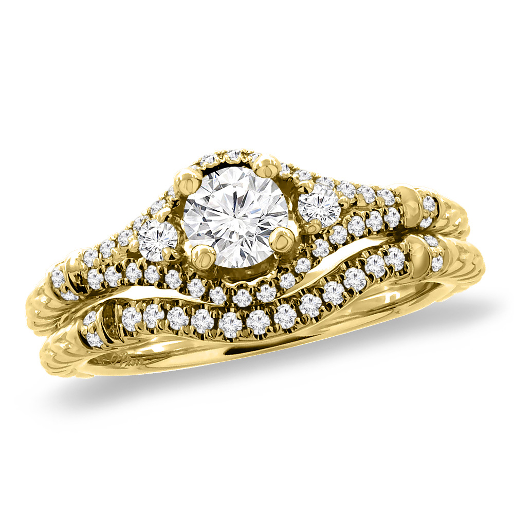 14K Yellow Gold 0.64 cttw Cubic Zirconia 2pc Engagement Ring Set Round 4 mm, sizes 5 - 10
