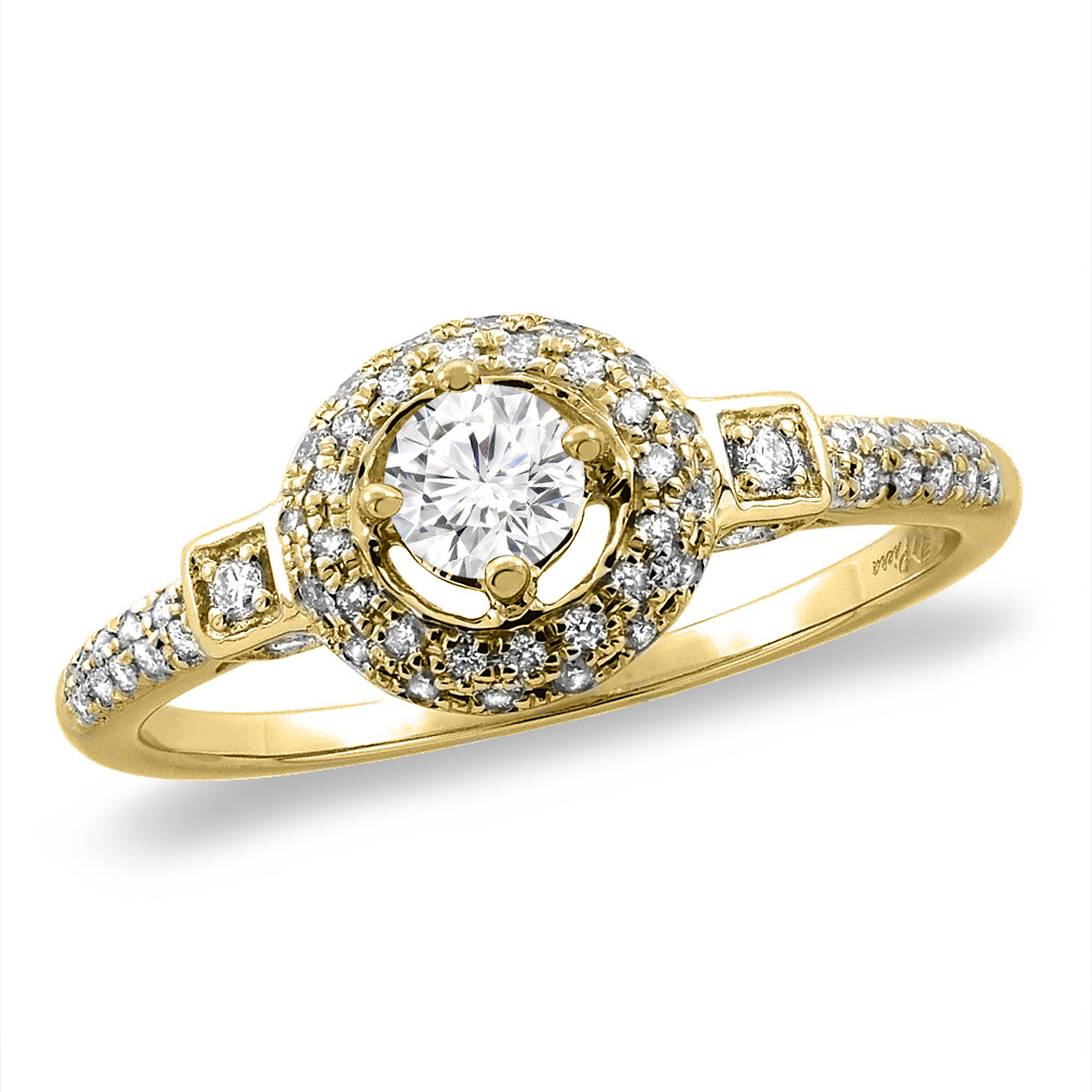 14K White/Yellow Gold 0.25 ct Cubic Zirconia Halo Engagement Ring Round 4 mm, sizes 5 -10