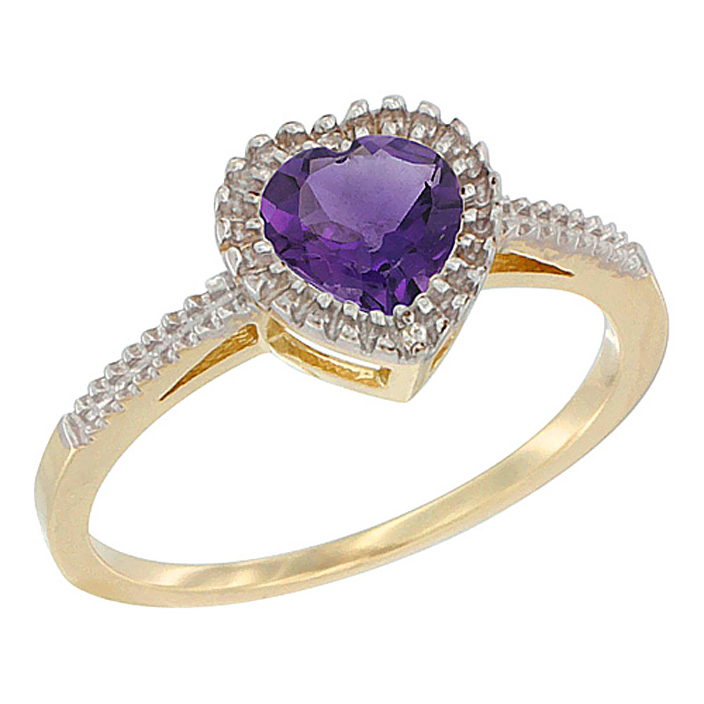 10K Yellow Gold Natural Amethyst Ring Heart 6x6 mm, sizes 5 - 10