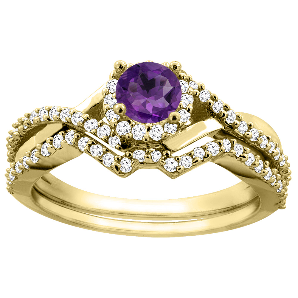 10K Gold Natural Amethyst 2-piece Bridal Ring Set Round 5mm, sizes 5 - 10