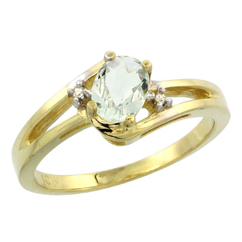 10K Yellow Gold Diamond Natural Green Amethyst Ring Oval 6x4 mm, sizes 5-10