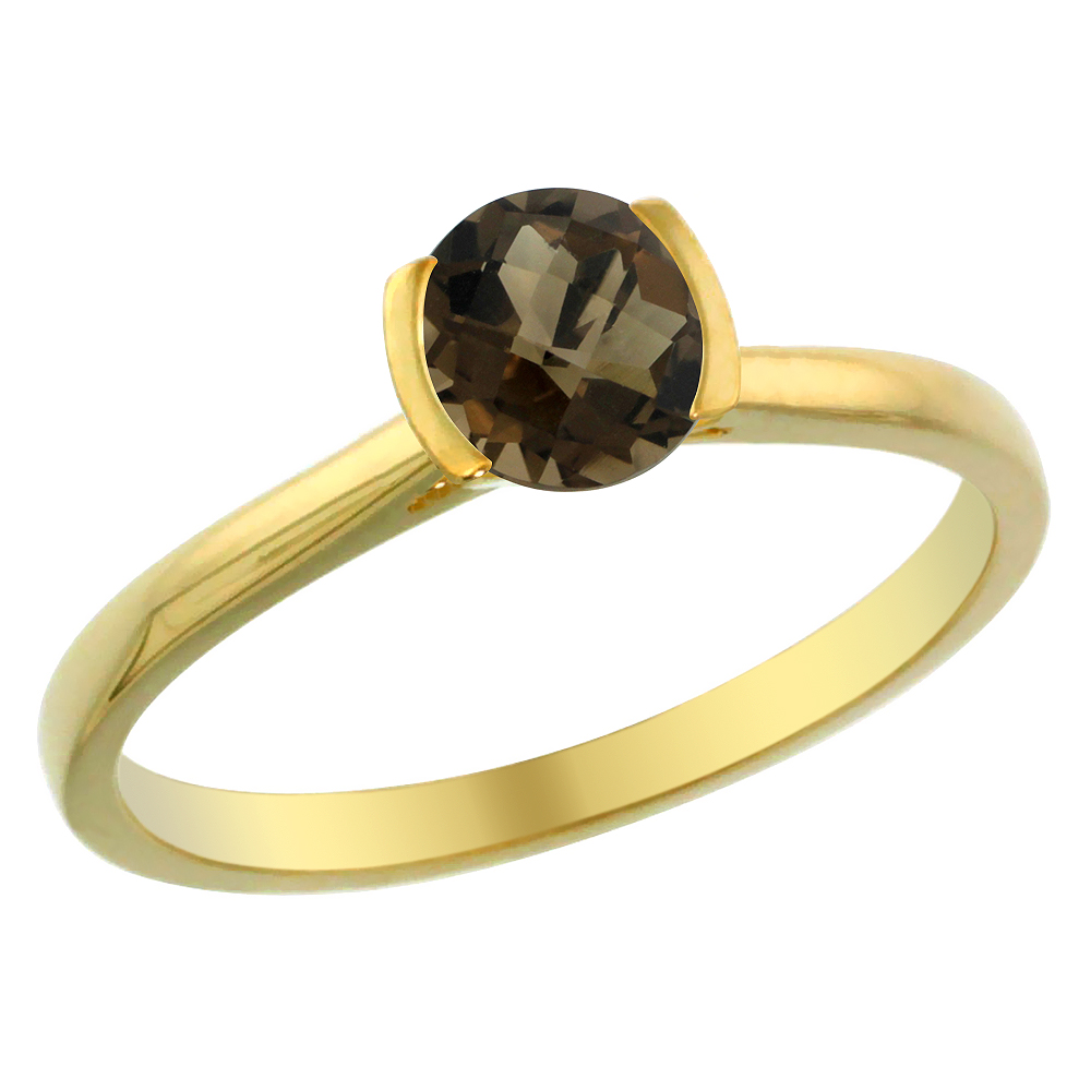 14K Yellow Gold Natural Smoky Topaz Solitaire Ring Round 5mm sizes 5 - 10