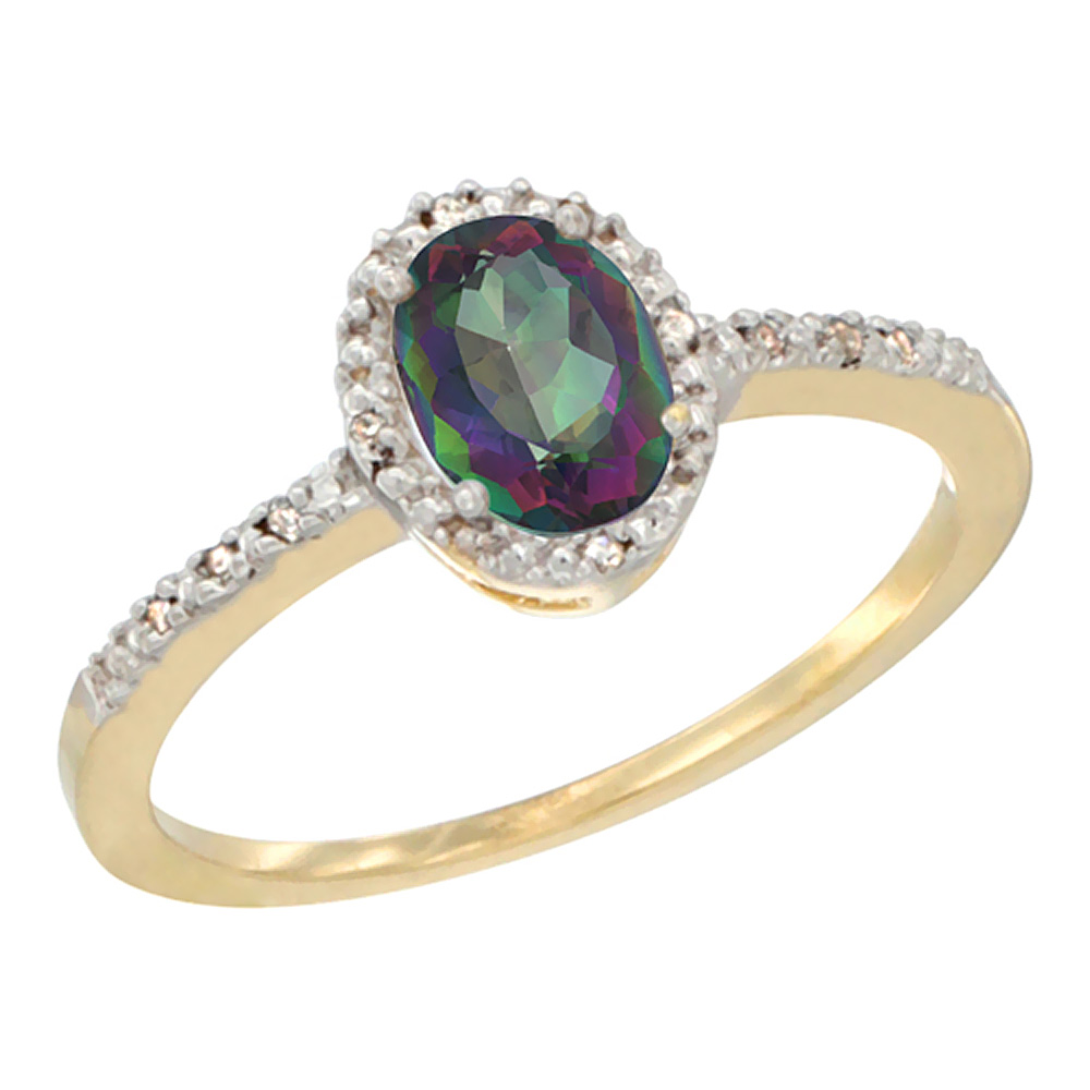 14K Yellow Gold Diamond Natural Mystic Topaz Engagement Ring Oval 7x5 mm, sizes 5 - 10