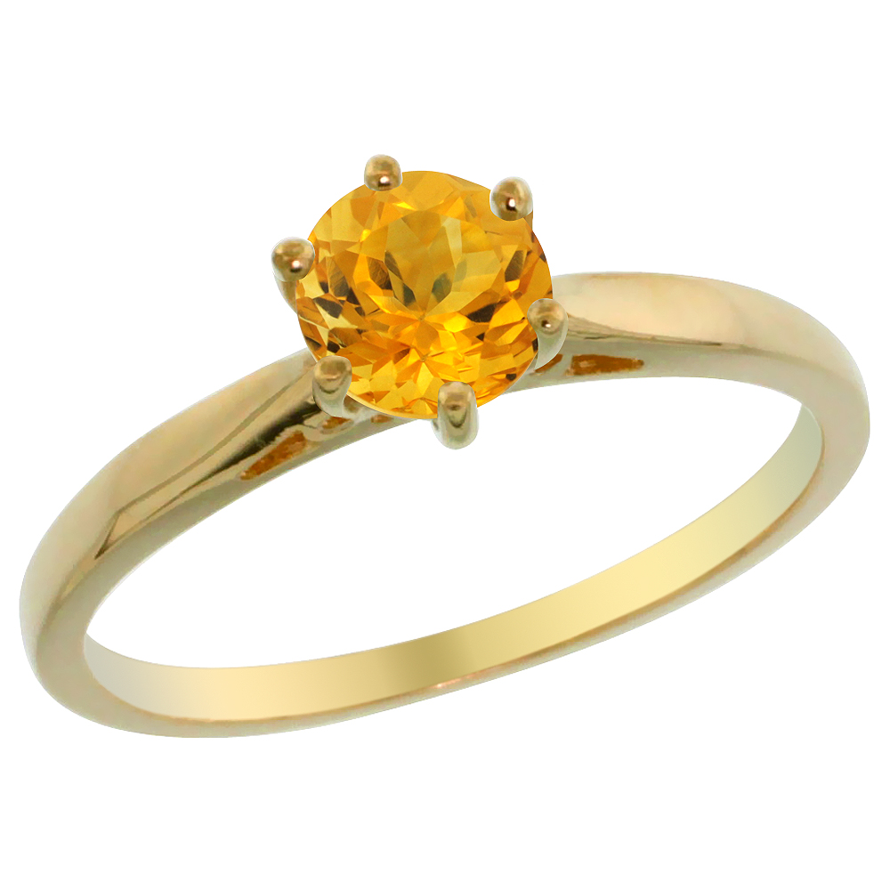 14K Yellow Gold Natural Citrine Solitaire Ring Round 5mm, sizes 5 - 10