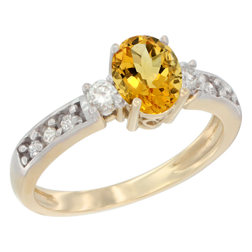 10k Yellow Gold Natural Citrine Ring Oval 7x5 mm Diamond Accent, sizes 5 - 10