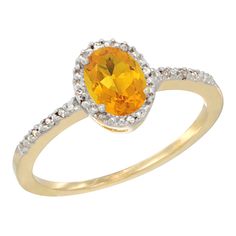 10K Yellow Gold Diamond Natural Citrine Engagement Ring Oval 7x5 mm, sizes 5 - 10