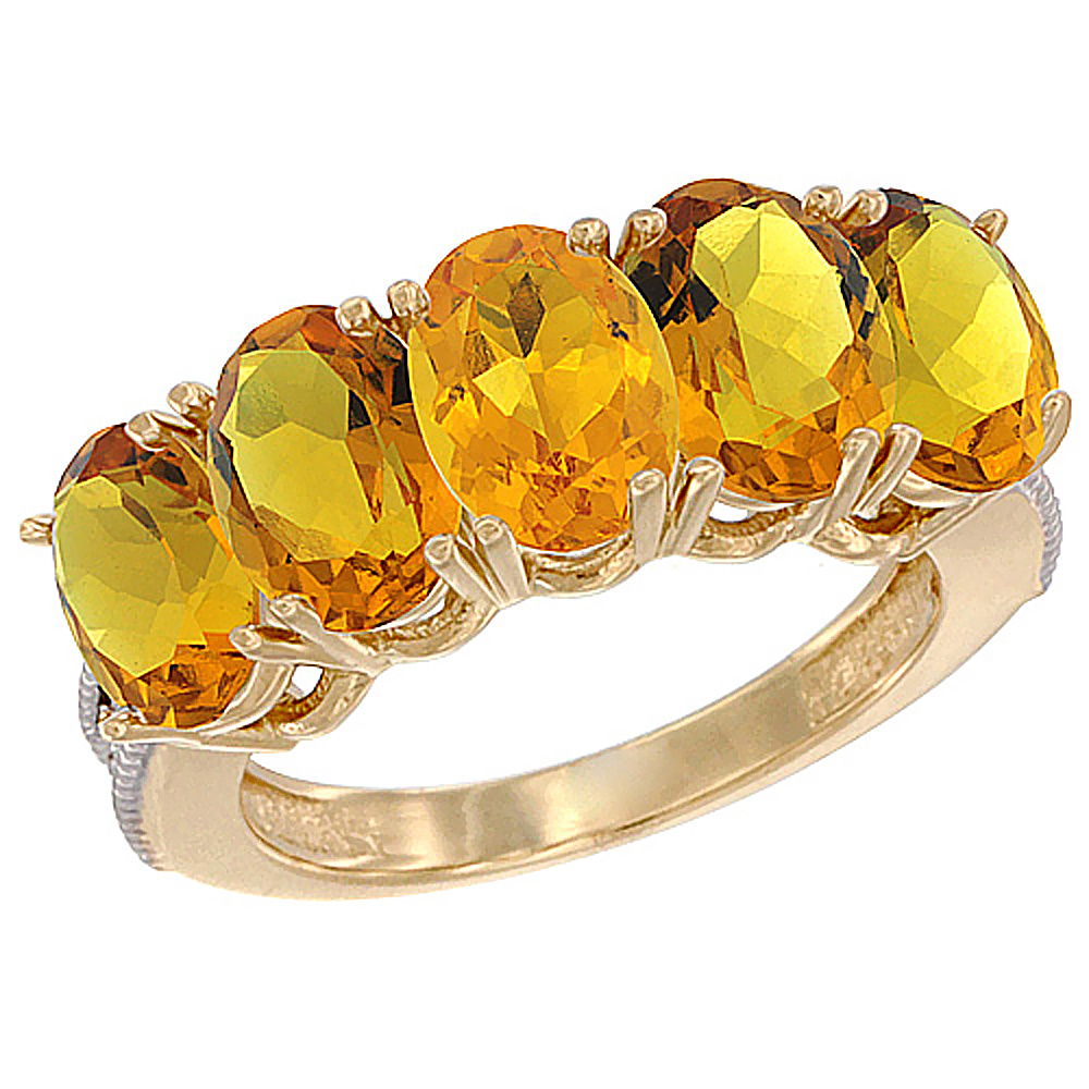 10K Yellow Gold Natural Citrine 1 ct. Oval 7x5mm 5-Stone Mother's Ring with Diamond Accents, sizes 5 to 10 with half sizes