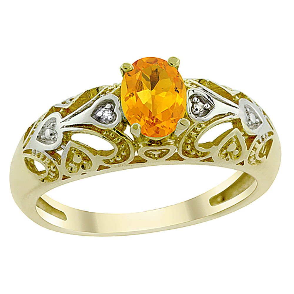 10K Yellow Gold Natural Citrine Ring Oval 6x4 mm Diamond Accent, sizes 5 - 10