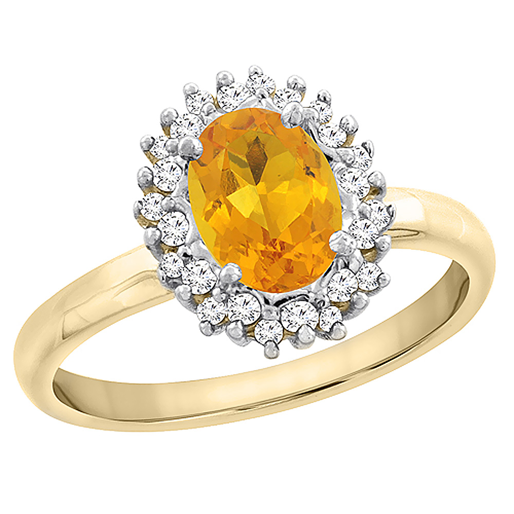 10K Yellow Gold Diamond Natural Citrine Engagement Ring Oval 7x5mm, sizes 5 - 10