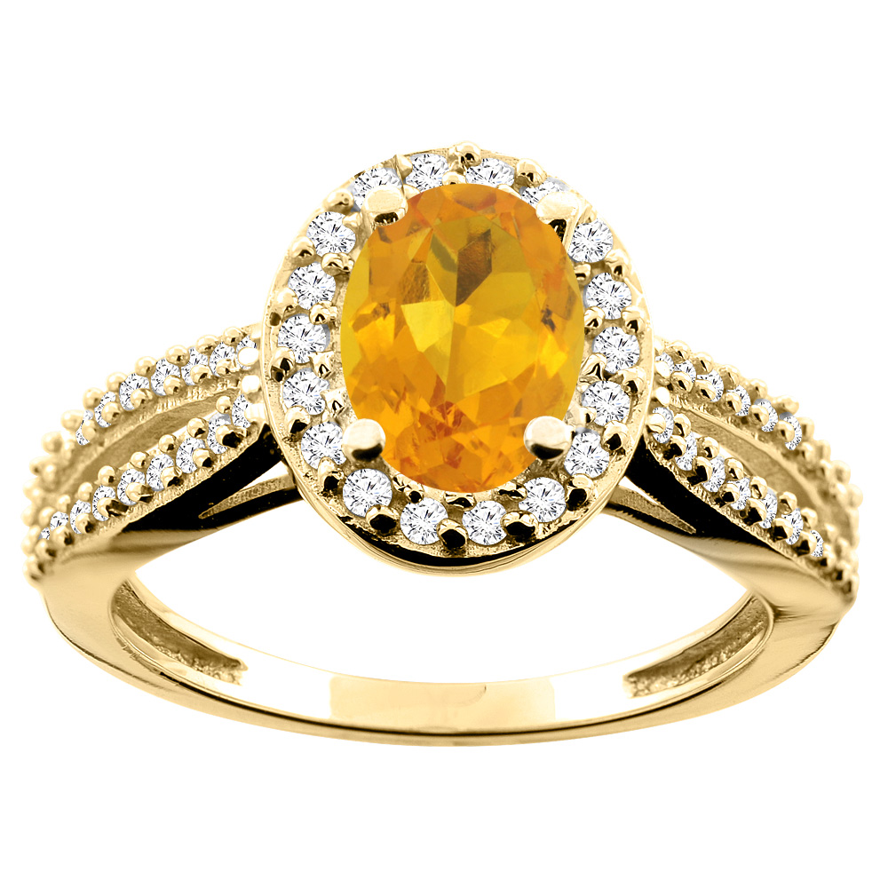 10K White/Yellow/Rose Gold Natural Citrine Ring Oval 8x6mm Diamond Accent, size 5