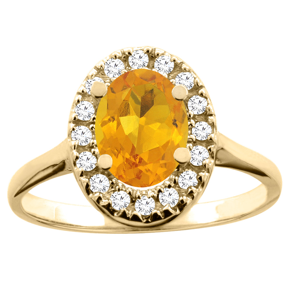 10K White/Yellow Gold Natural Citrine Ring Oval 8x6mm Diamond Accent, sizes 5 - 10