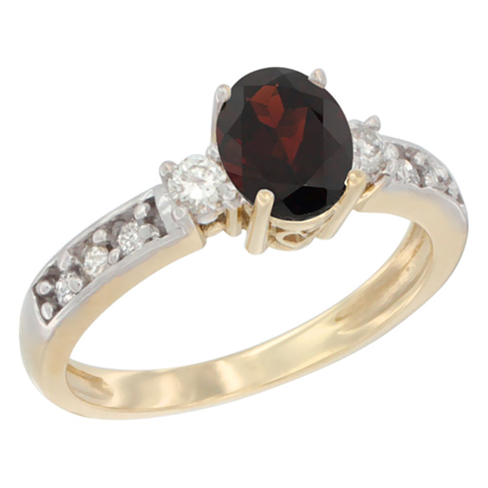 10k Yellow Gold Natural Garnet Ring Oval 7x5 mm Diamond Accent, sizes 5 - 10