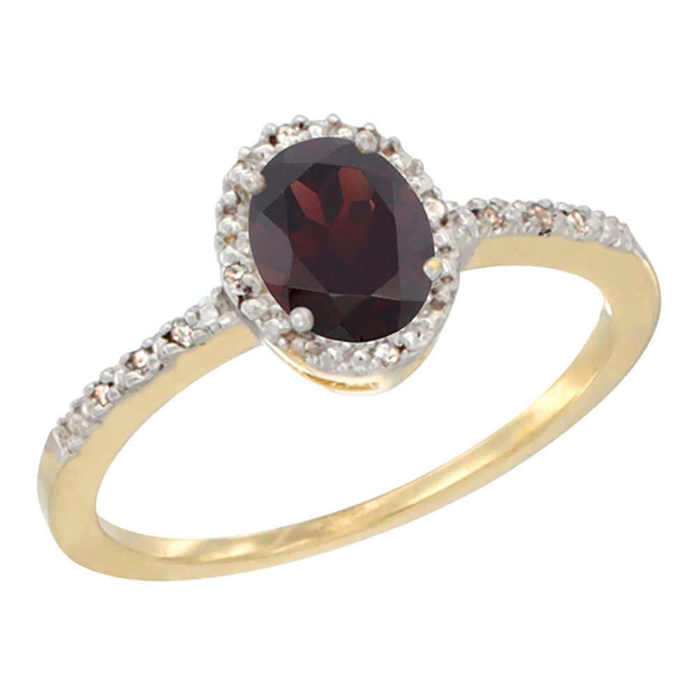 10K Yellow Gold Diamond Natural Garnet Engagement Ring Oval 7x5 mm, sizes 5 - 10