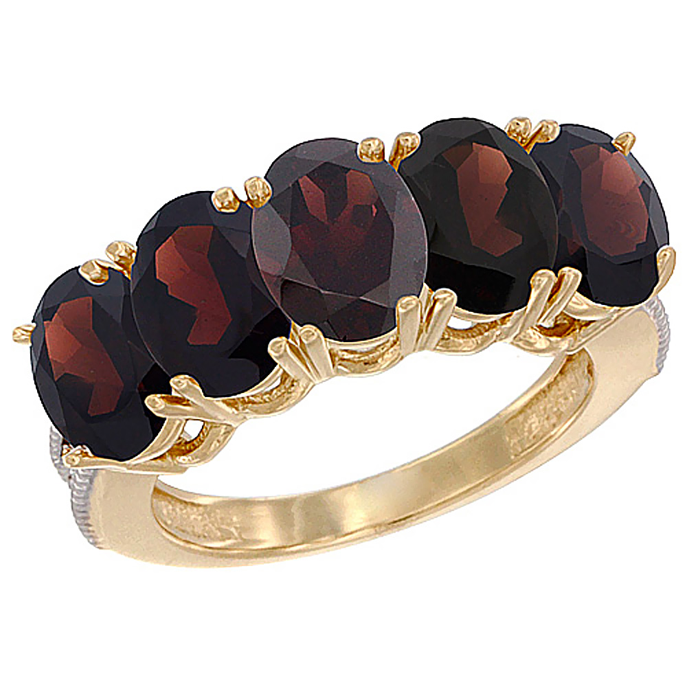 10K Yellow Gold Natural Garnet 1 ct. Oval 7x5mm 5-Stone Mother's Ring with Diamond Accents, sizes 5 to 10 with half sizes