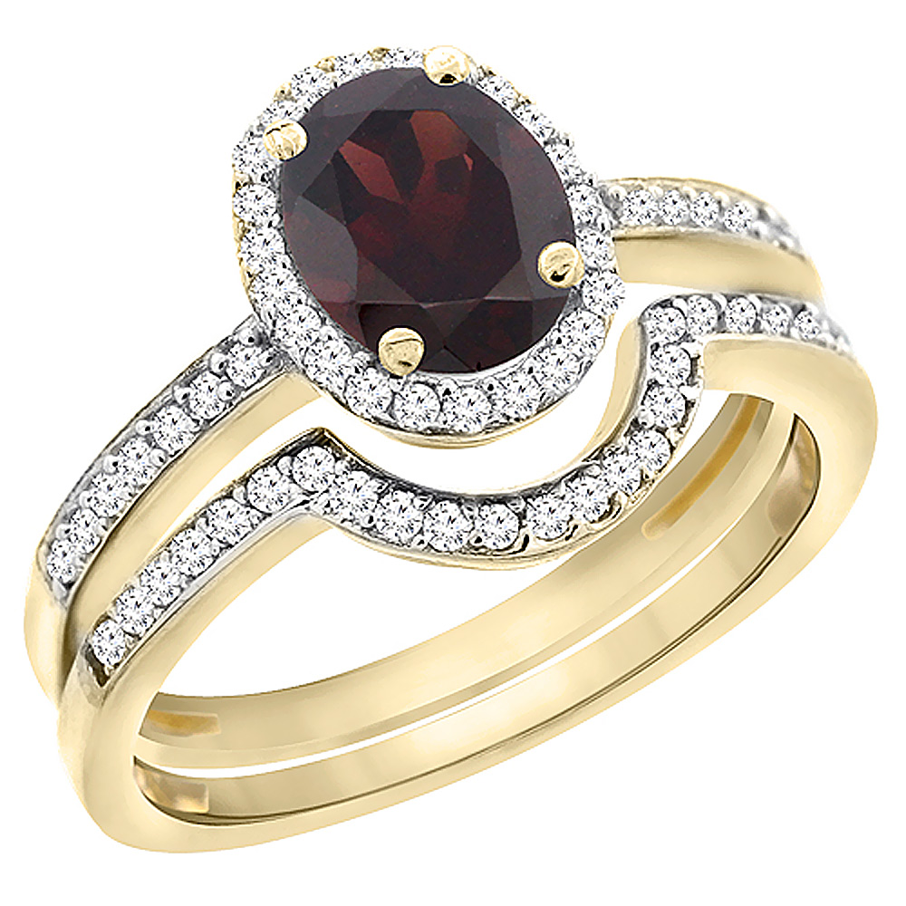 10K Yellow Gold Diamond Natural Garnet 2-Pc. Engagement Ring Set Oval 8x6 mm, sizes 5 - 10