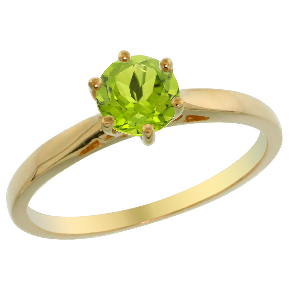 14K Yellow Gold Natural Peridot Solitaire Ring Round 5mm, sizes 5 - 10
