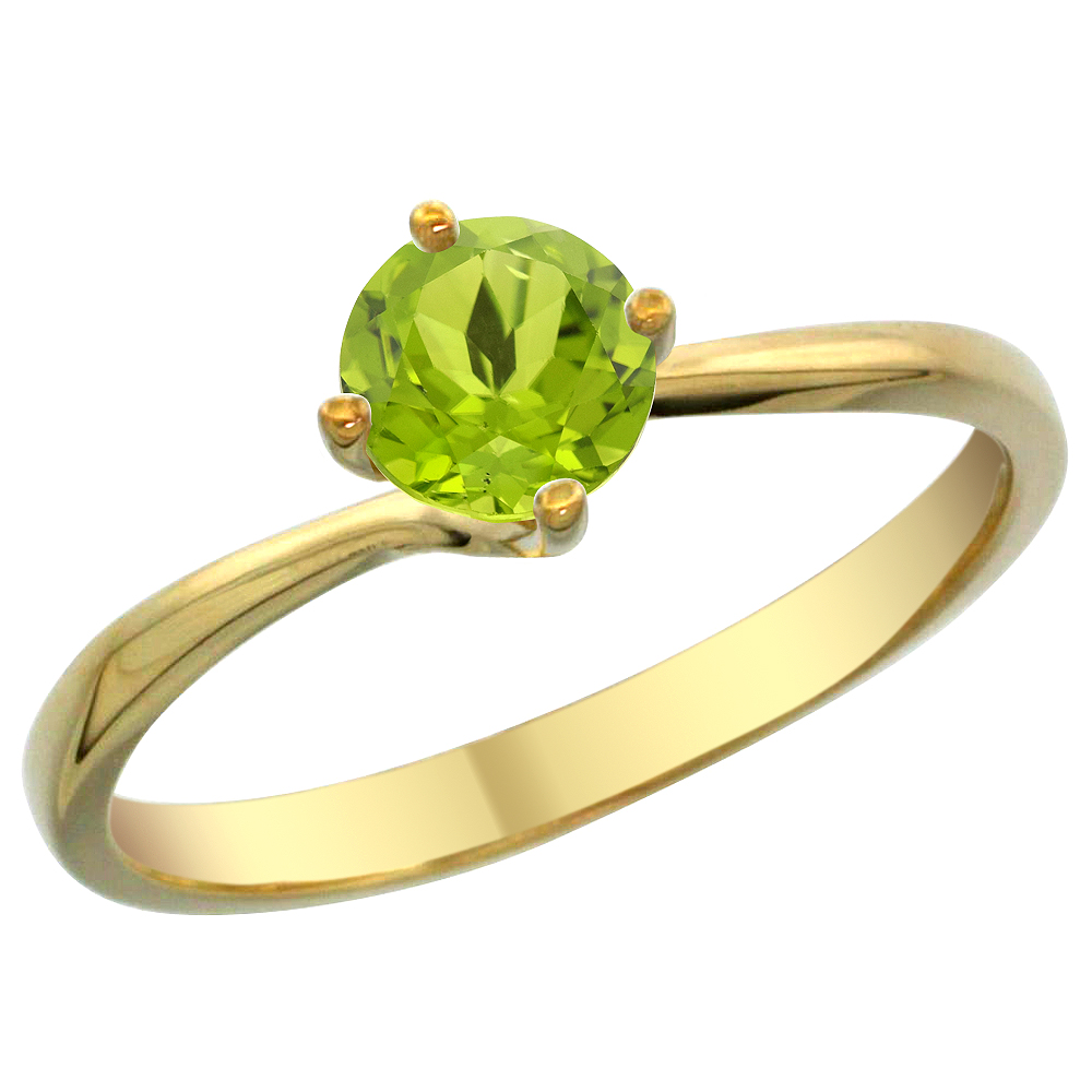 14K Yellow Gold Natural Peridot Solitaire Ring Round 6mm, sizes 5 - 10