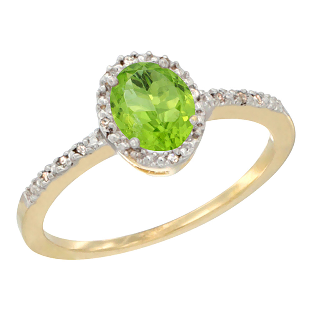 10K Yellow Gold Diamond Natural Peridot Engagement Ring Oval 7x5 mm, sizes 5 - 10