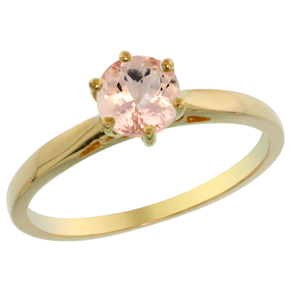 14K Yellow Gold Natural Morganite Solitaire Ring Round 5mm, sizes 5 - 10