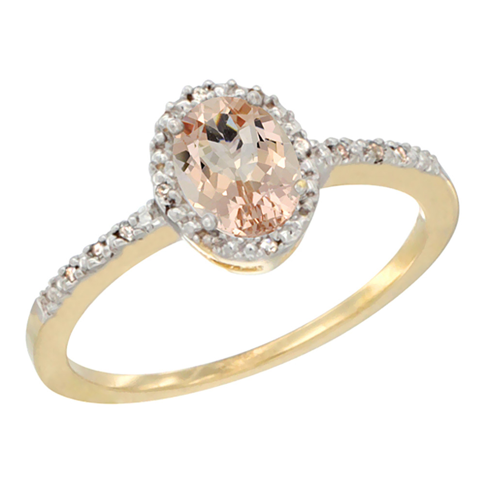 14K Yellow Gold Diamond Natural Morganite Engagement Ring Oval 7x5 mm, sizes 5 - 10